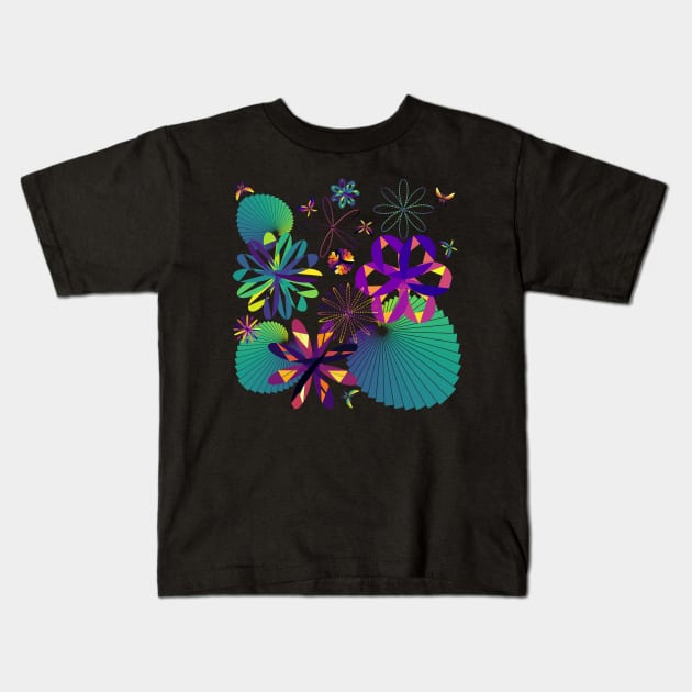 Data Flowers and Butterflies | Rose Curves Bar Charts Black Kids T-Shirt by aRtVerse